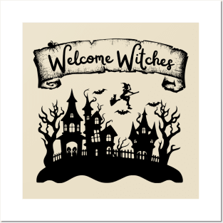 Welcome Witches Halloween Greeting Posters and Art